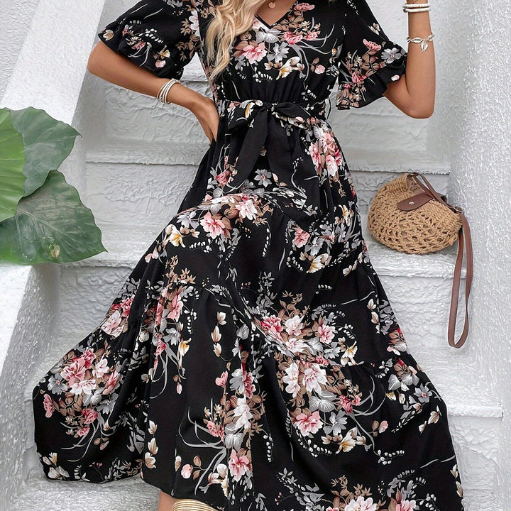 Rainn - Floral Flounce Sleeve Dress