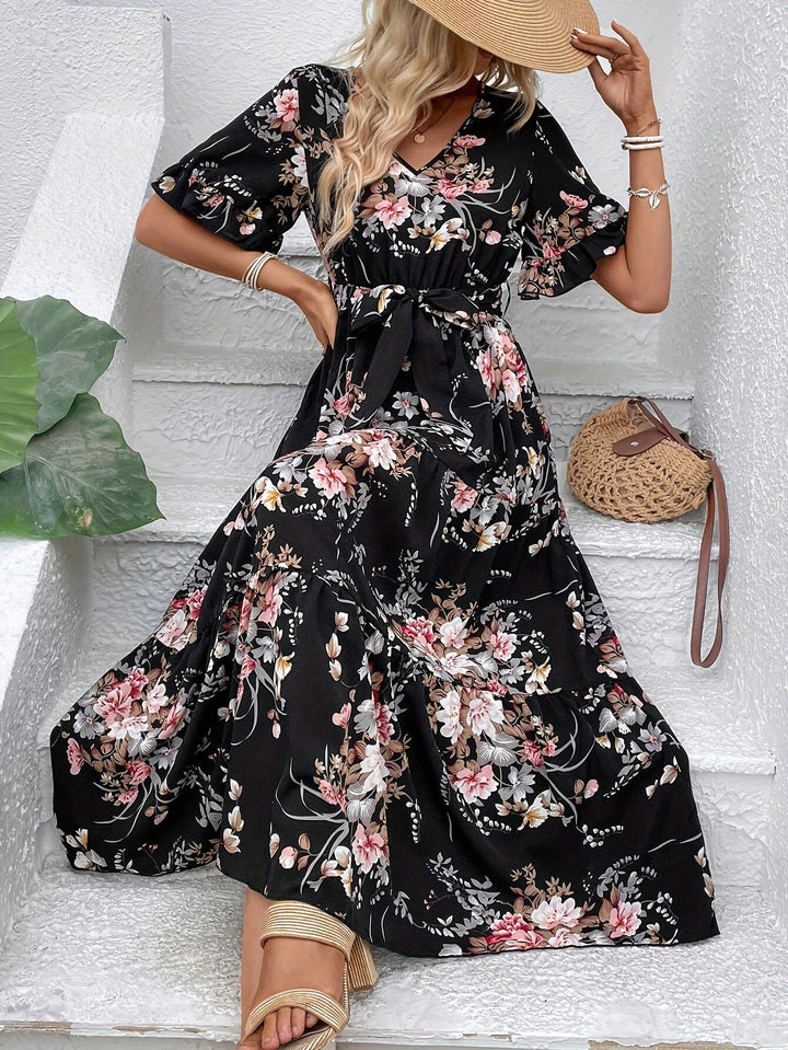 Rainn - Floral Flounce Sleeve Dress