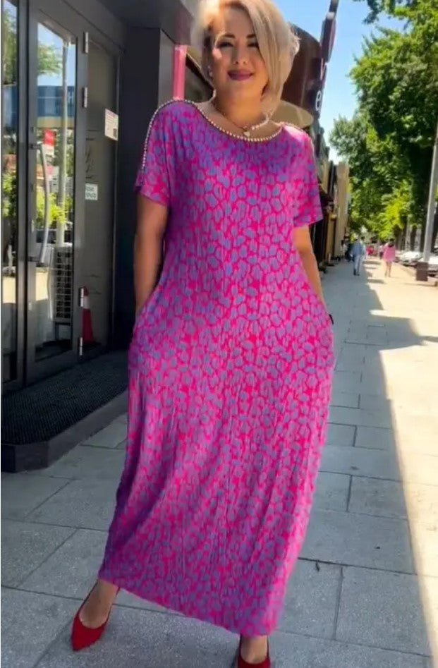 Raven - Spring Chic Printed Maxi Dress with Pockets