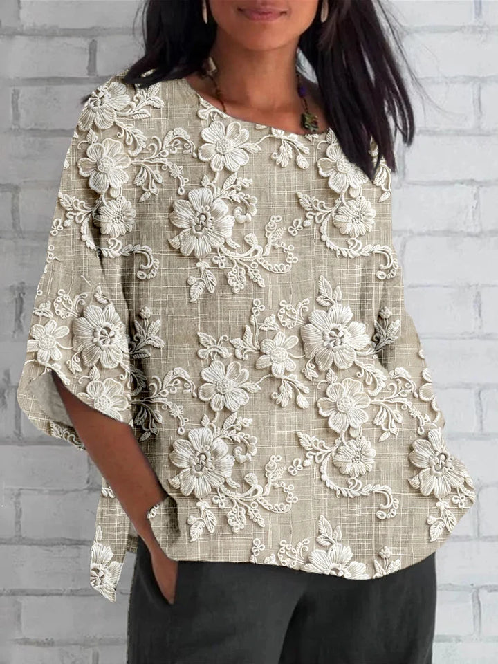 Shirley™ | Vintage Floral Linen Lace Blouse