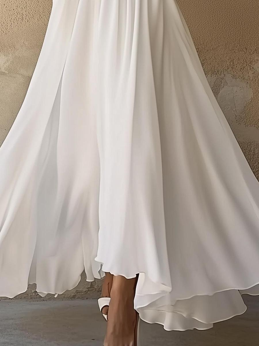 Andrea™ | Vintage Plain White V-Neck Maxi Dress