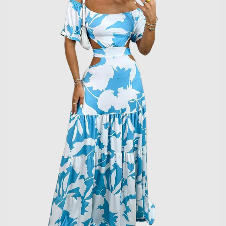 Arden - Elegant Irregular Grain Cut-Out Style Midi Dress