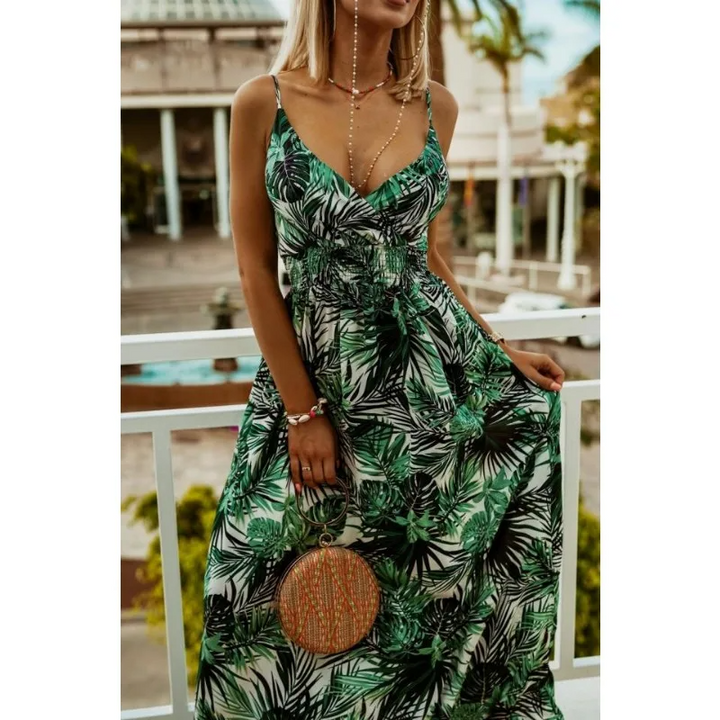 Hattie - Printed Design Ruffle Waistband Commuter Dress