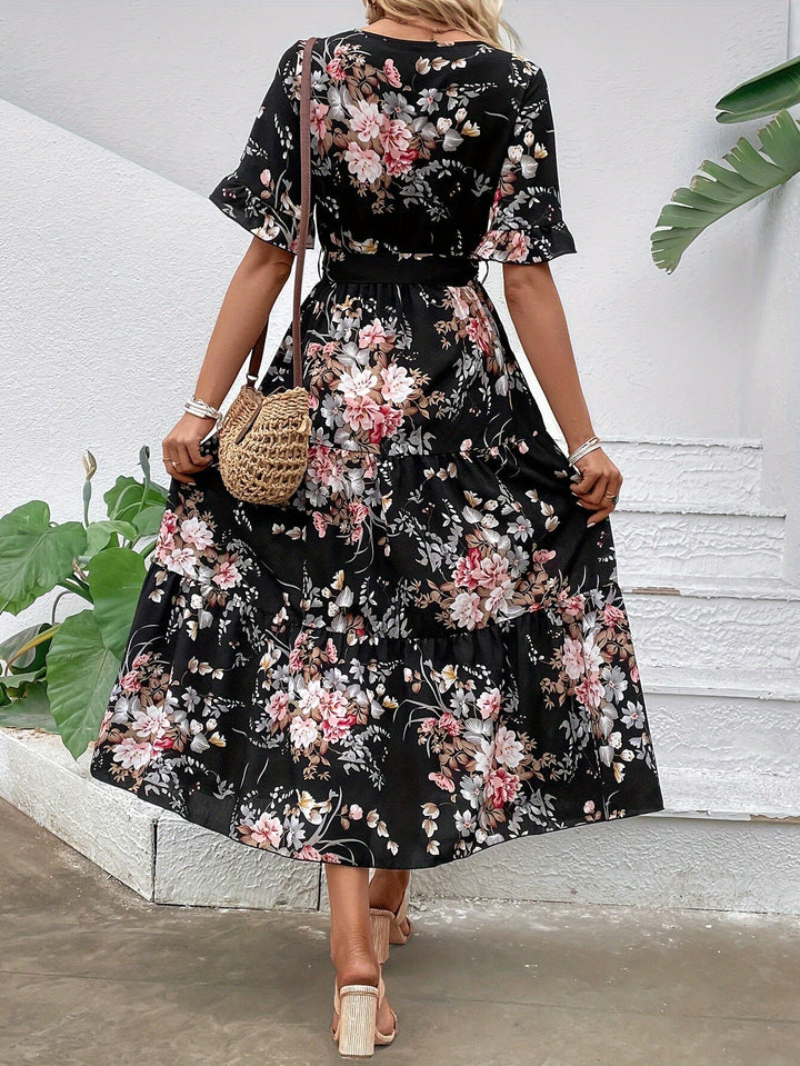 Rainn - Floral Flounce Sleeve Dress