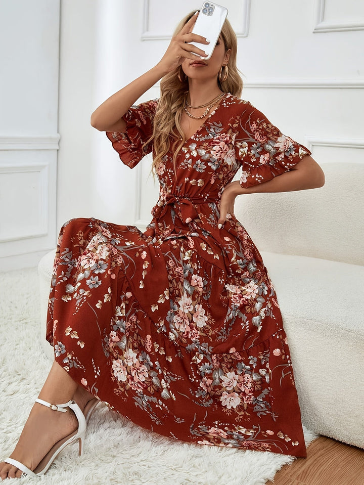 Rainn - Floral Flounce Sleeve Dress
