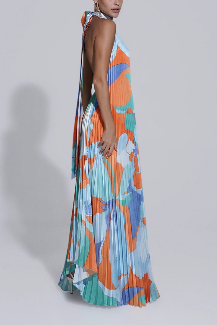 Isla – Elegant Halter Pleated Maxi Dress