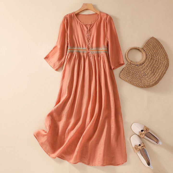 Niesha™ | Cotton and Linen Embroidered Dress