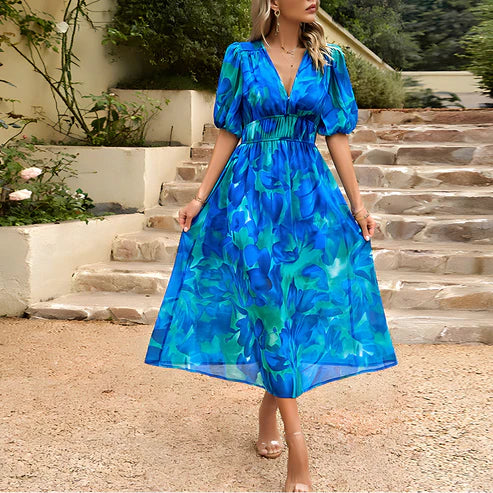 Everly - Vintage Glam Lantern Sleeve Midi Dress