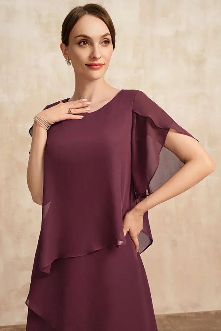 Belle - Flowy Short Sleeve Irregular Layered Long Dress