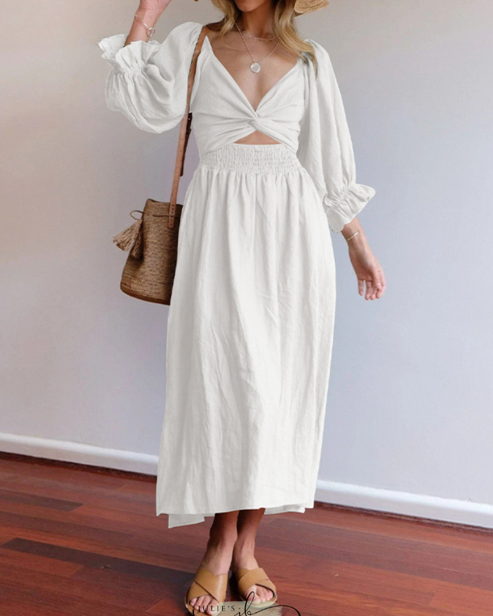 Aviana - Elegant Reversible Puff Sleeve Maxi Dress