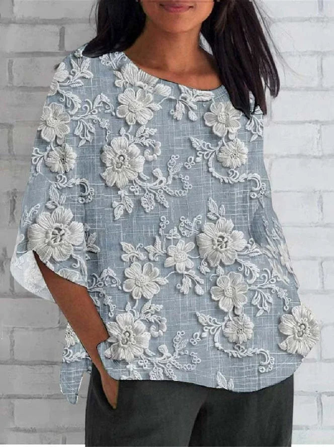 Shirley™ | Vintage Floral Linen Lace Blouse
