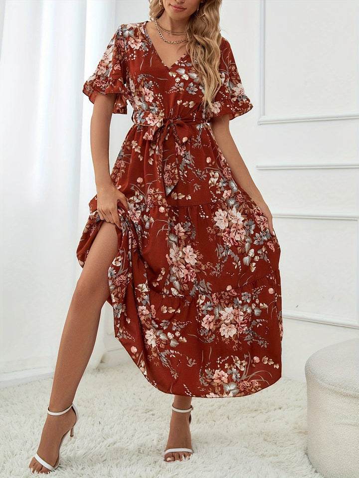 Rainn - Floral Flounce Sleeve Dress