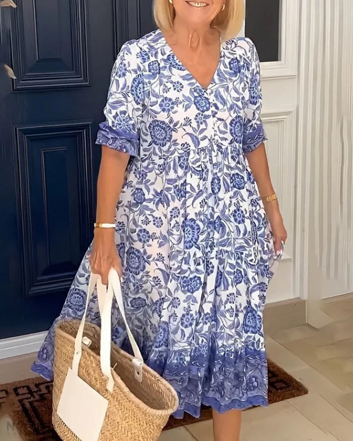 Aria™ | Elegant Floral Dress with V-Neck