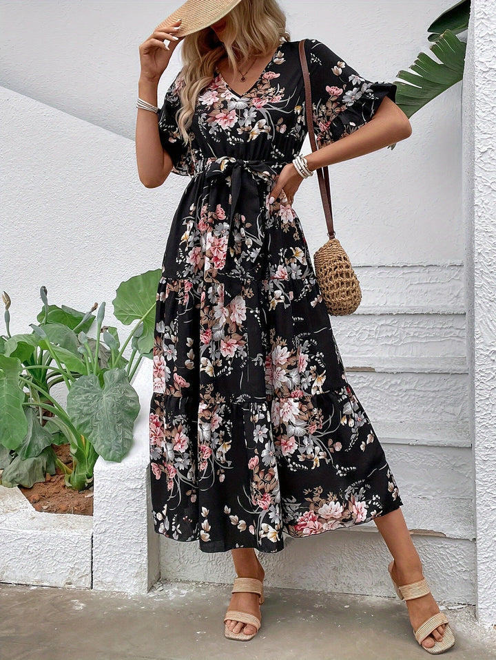 Rainn - Floral Flounce Sleeve Dress