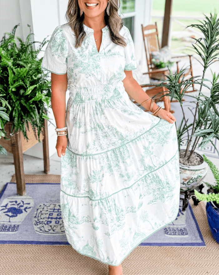 Solene - Boho Chic V-Neck Floral Maxi Dress