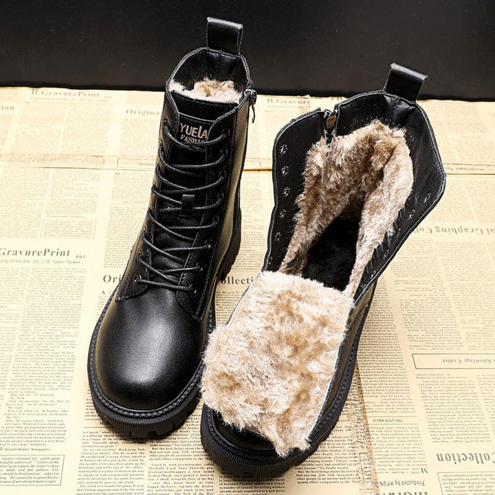 Helena™ | Black Leather Fur-Lined Insulated Boots