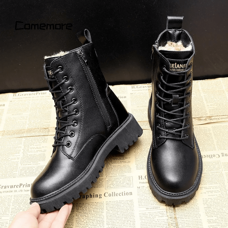 Helena™ | Black Leather Fur-Lined Insulated Boots