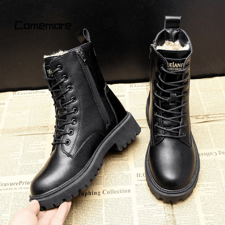 Helena™ | Black Leather Fur-Lined Insulated Boots