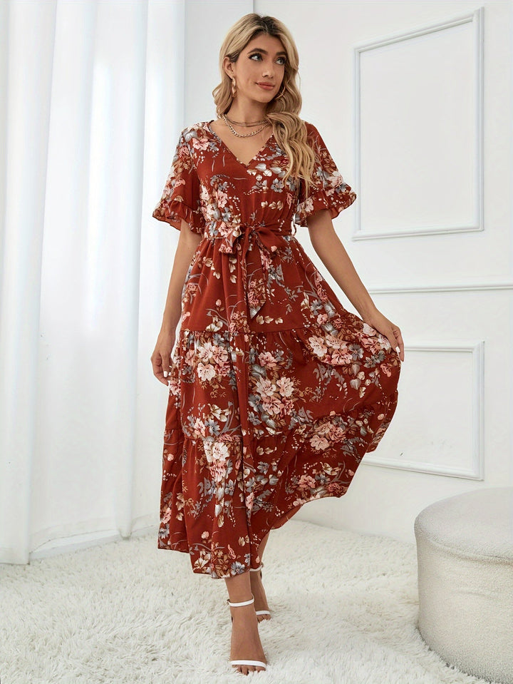 Rainn - Floral Flounce Sleeve Dress