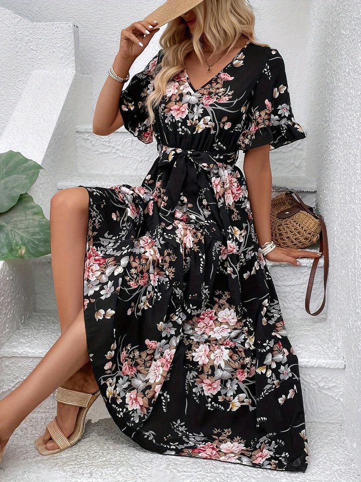 Rainn - Floral Flounce Sleeve Dress