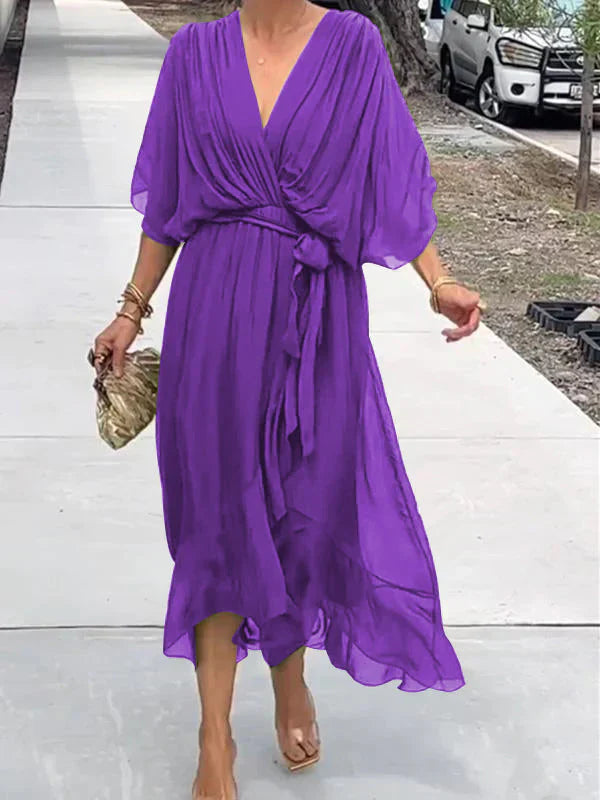 Ramilya™ | V-Neck Chiffon Dress