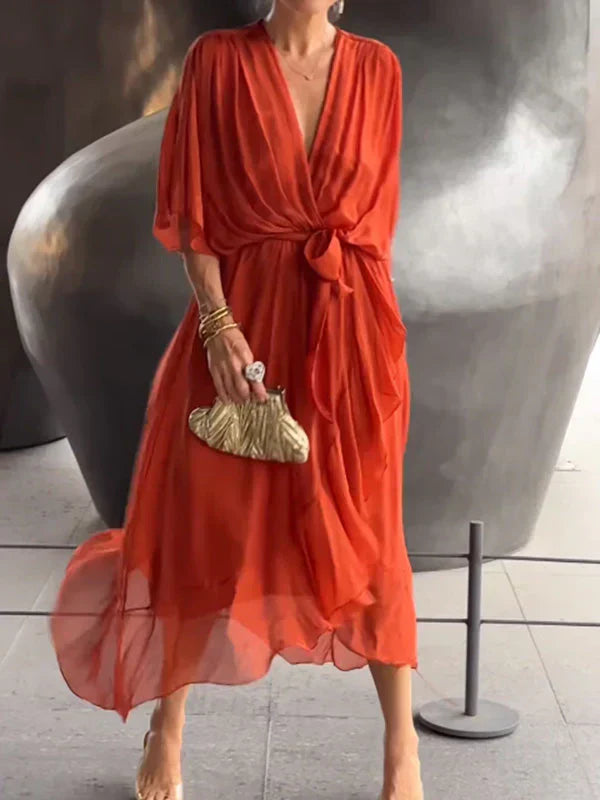 Ramilya™ | V-Neck Chiffon Dress