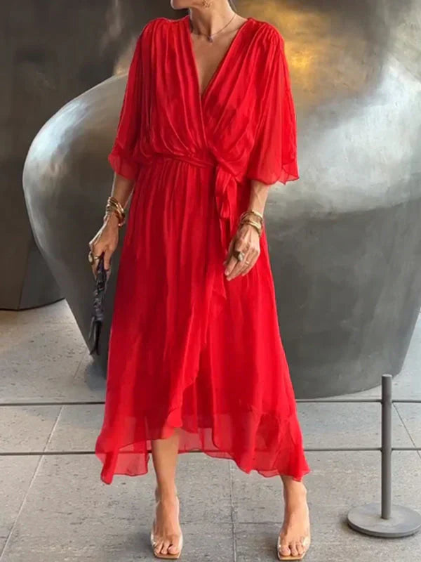Ramilya™ | V-Neck Chiffon Dress