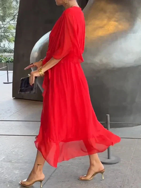 Ramilya™ | V-Neck Chiffon Dress