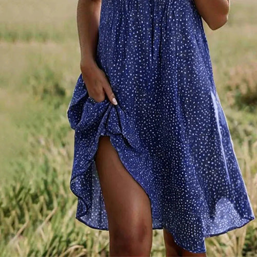 Azalea - Loose V-Neck Short Sleeve Printed Dress